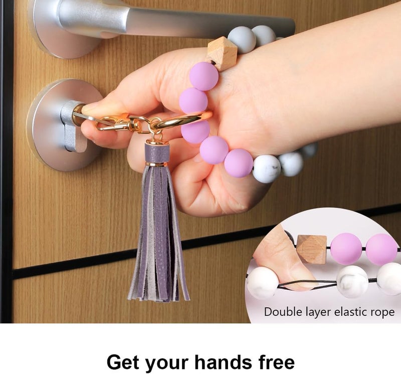 UpUDo Keychain Bracelet Wristlet, Silicone Beaded Key Ring Bracelet with Card Wallet, Elastic Keyring Bangle for Womens - Image 4